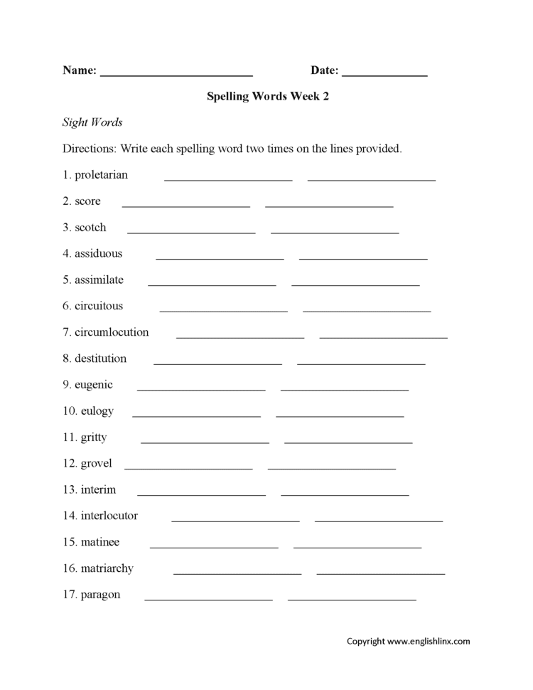 Spelling Worksheets  High School Spelling Worksheets