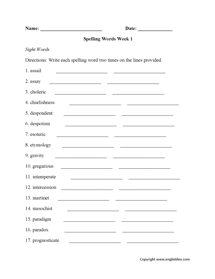 Spelling Worksheets  High School Spelling Worksheets