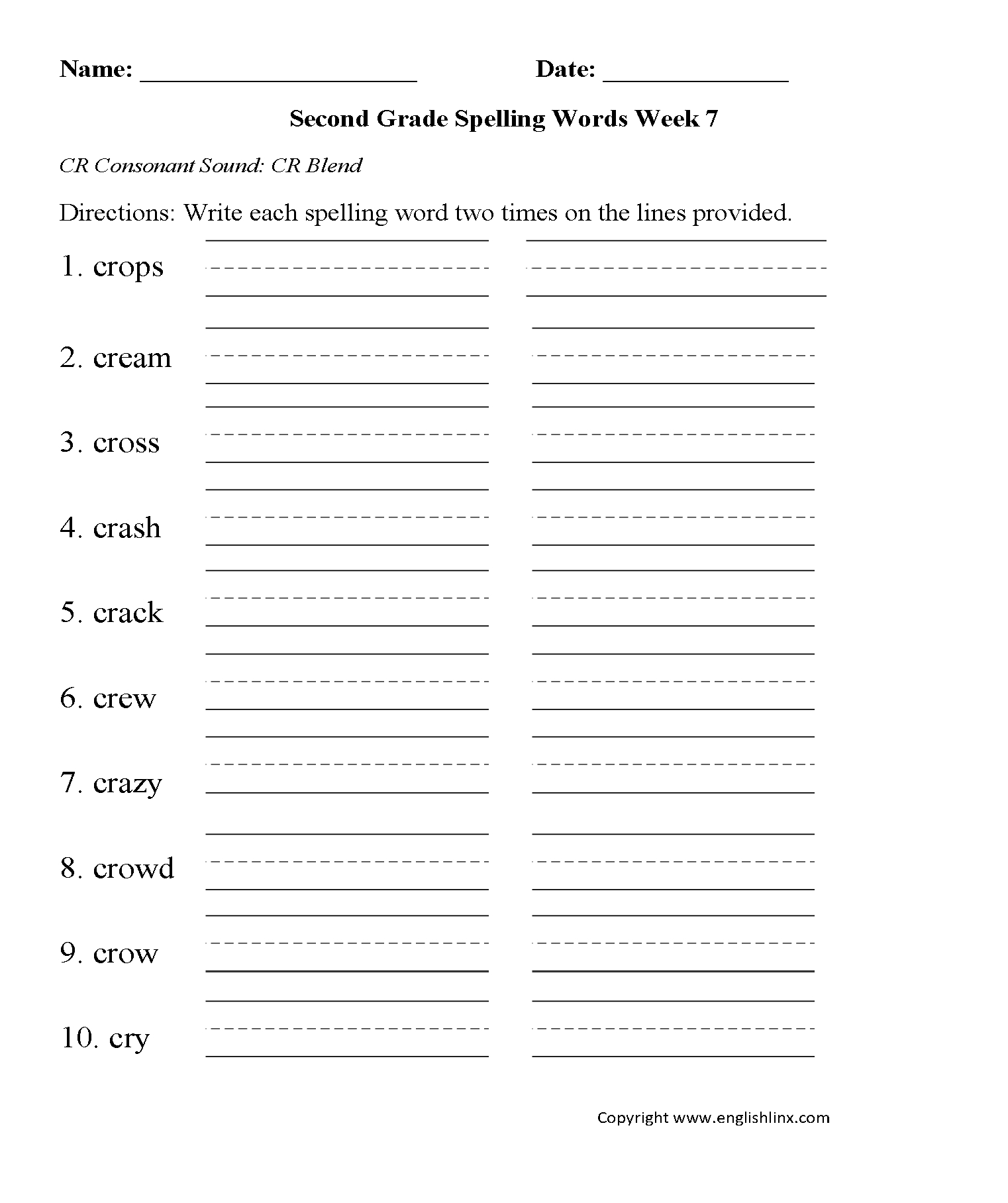 Spelling Worksheets  Second Grade Spelling Worksheets