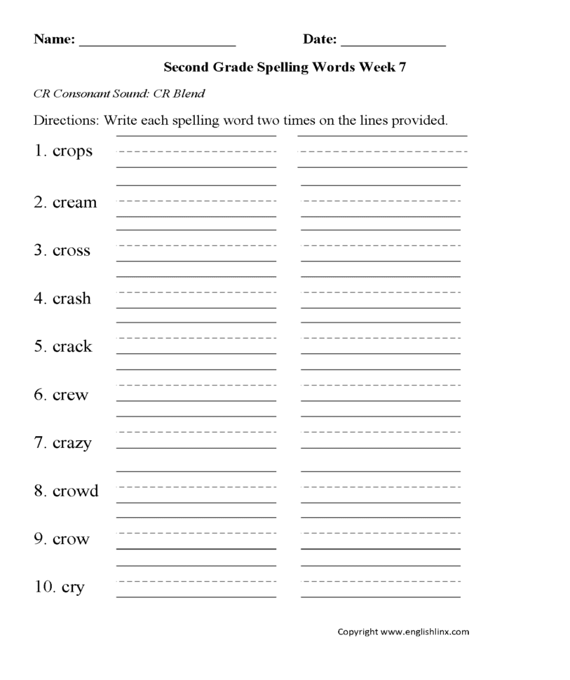 Spelling Worksheets  Second Grade Spelling Worksheets