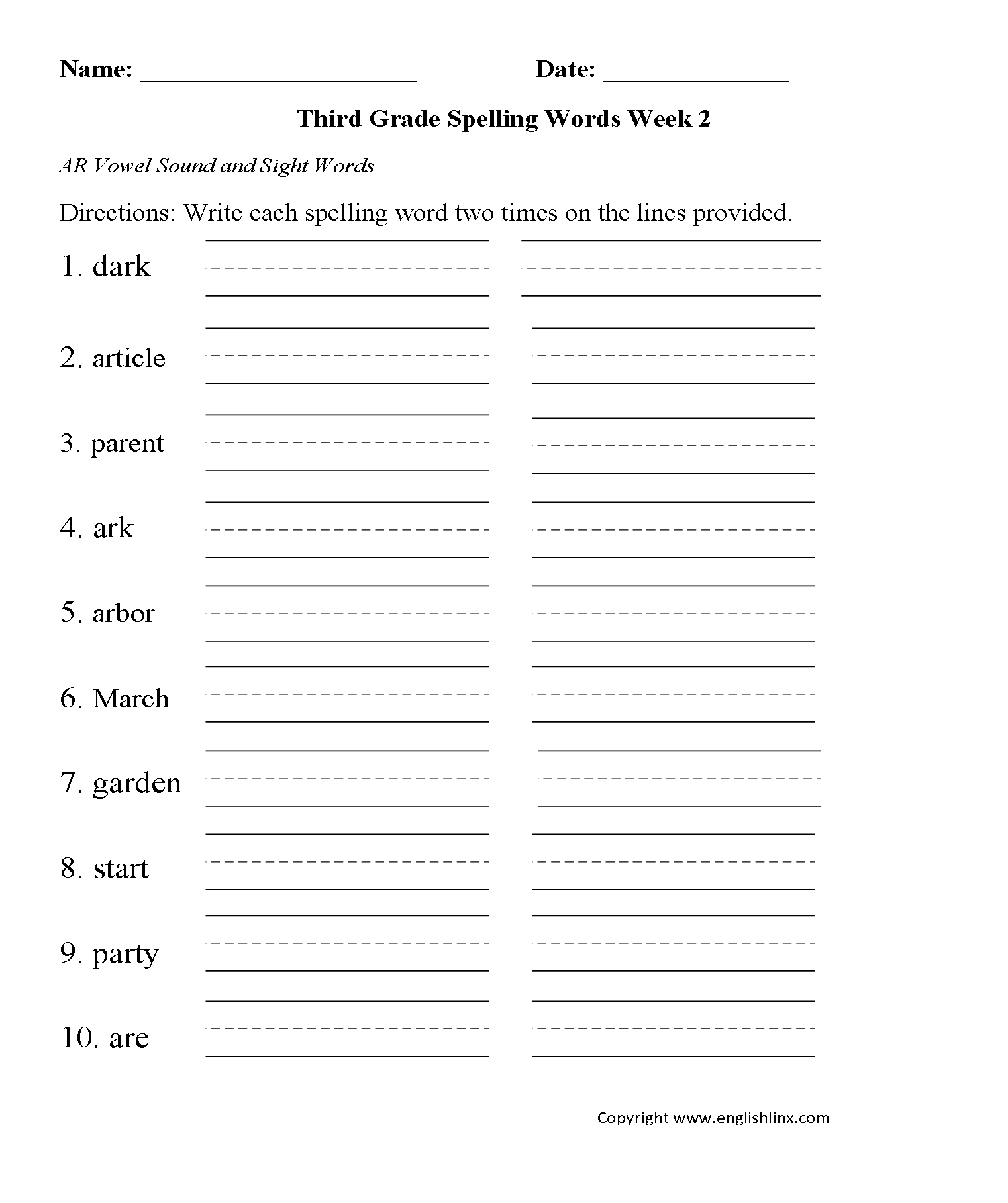 3Rd Grade Spelling Worksheets Db excel