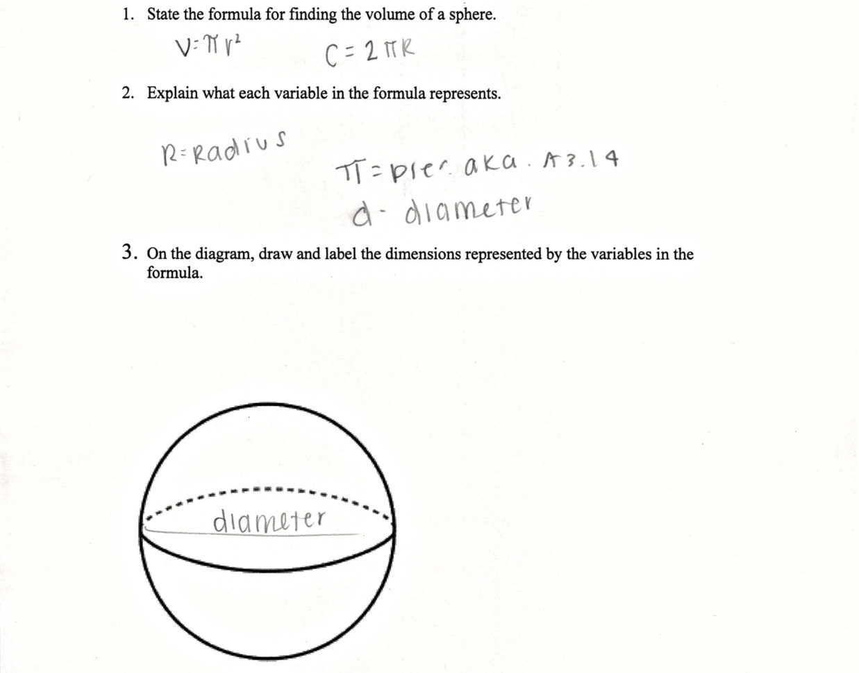 Sphere Formula Students Are Asked To Write The Formula For The