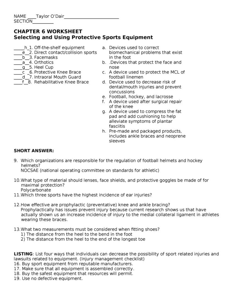 Sport Med For Chaper 6  Fill In The Blank Questions That
