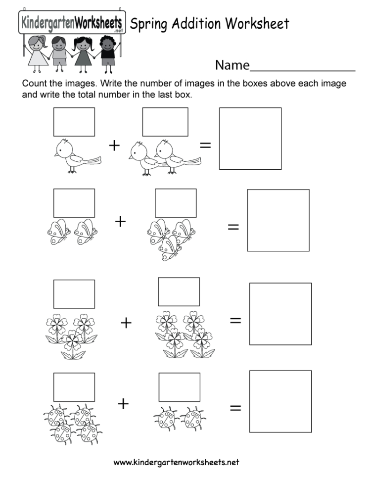 Spring Addition Worksheet  Free Kindergarten Seasonal