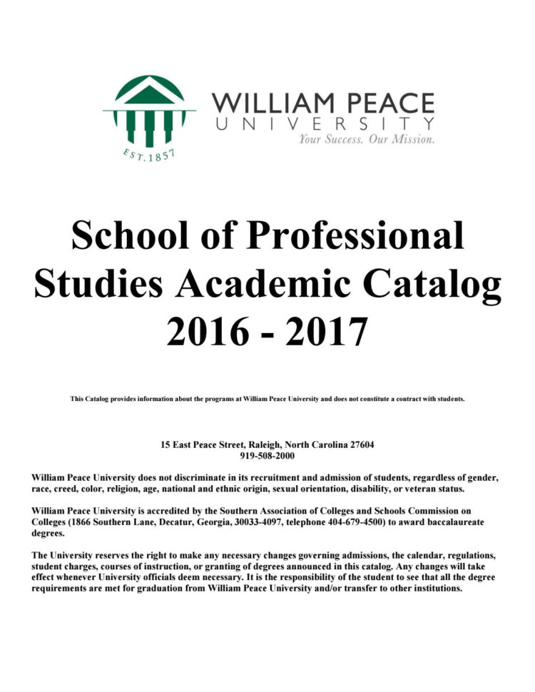 Sps Academic Catalog 20162017William Peace University