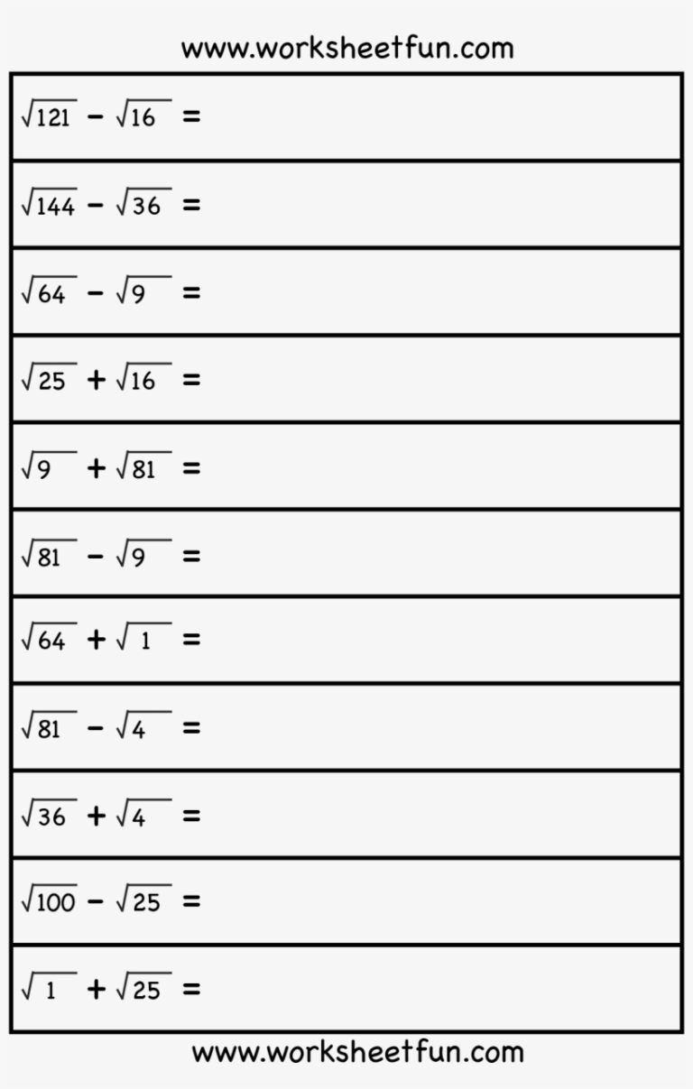 Free Math Worksheets Square Roots