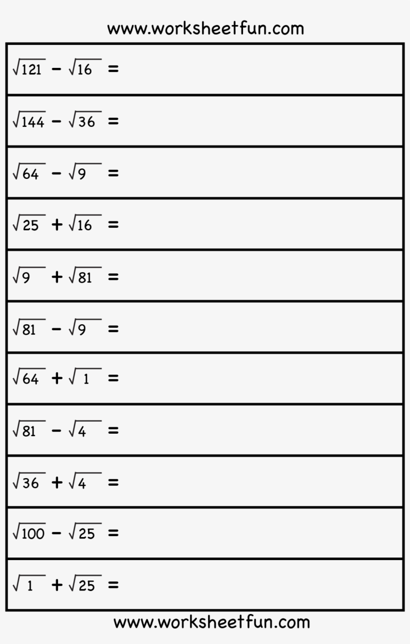 Free Math Worksheets Perfect Square Roots Chart