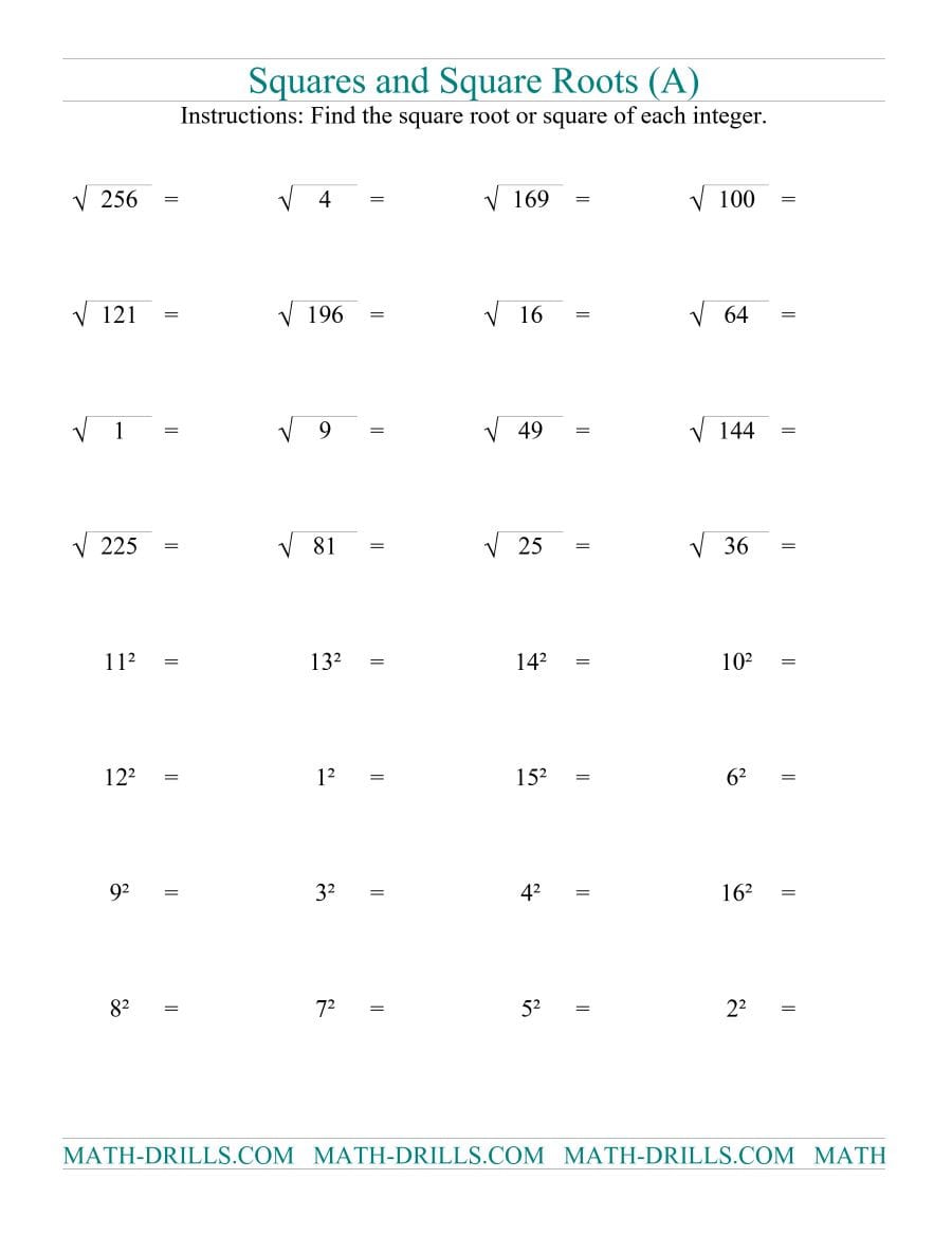 Square Root Math Problems Worksheets  Antihrap