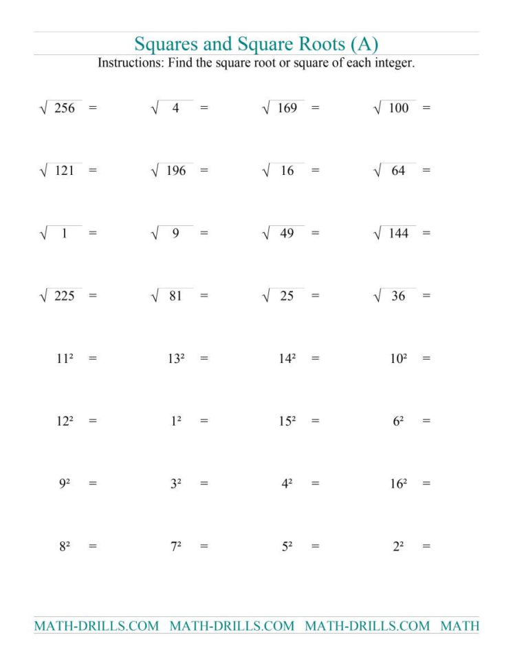 Square root property worksheet
