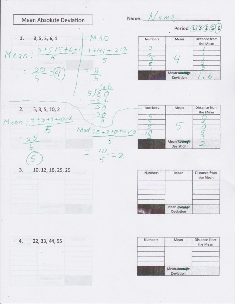 Standard Deviation Worksheet Answers