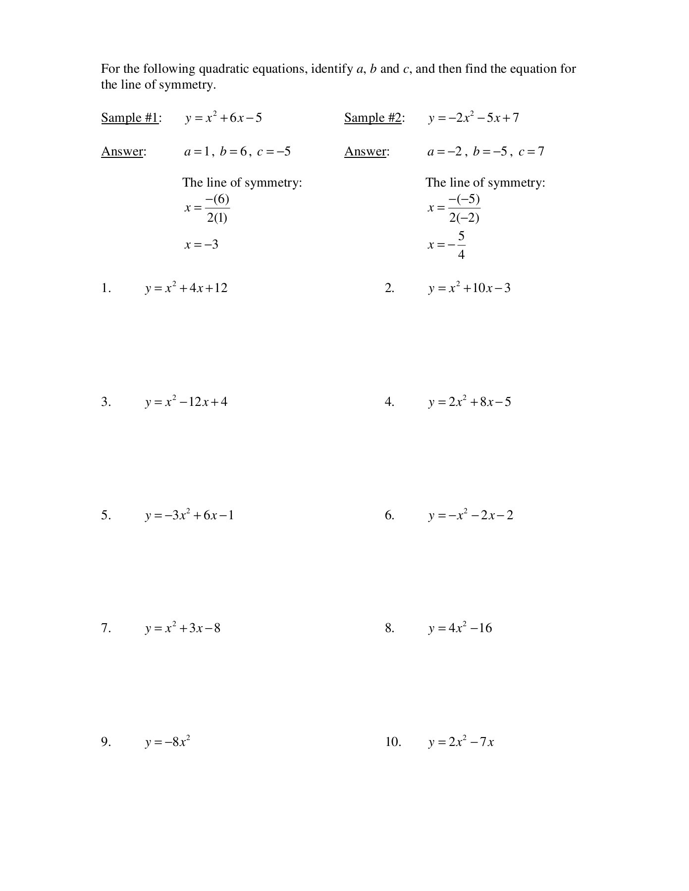 Standard Form To Vertex Worksheet Doc Of Parabola Given And