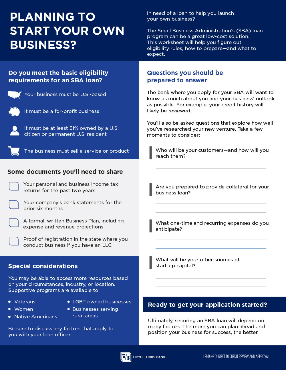 Start Your Own Business Worksheet  Fifth Third Bank