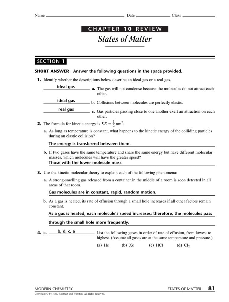 States Of Matter Worksheet Answer Key — db-excel.com