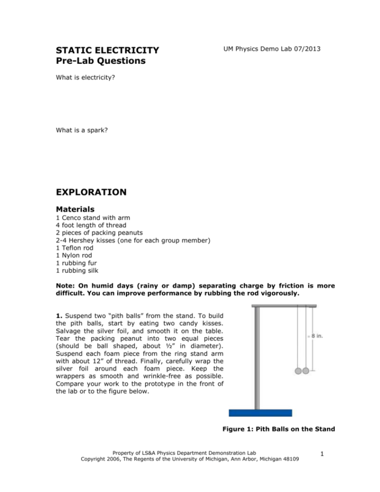 Static Electricity  Student Worksheet