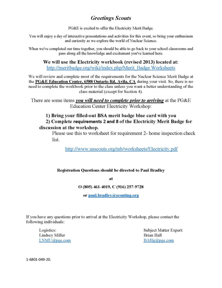 Electricity Merit Badge Worksheet