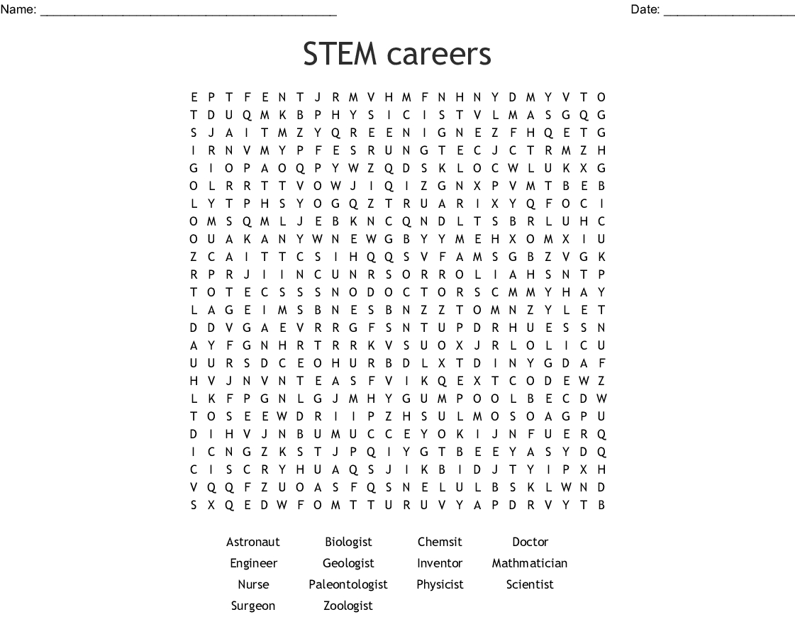 Stem Careers Word Search  Word