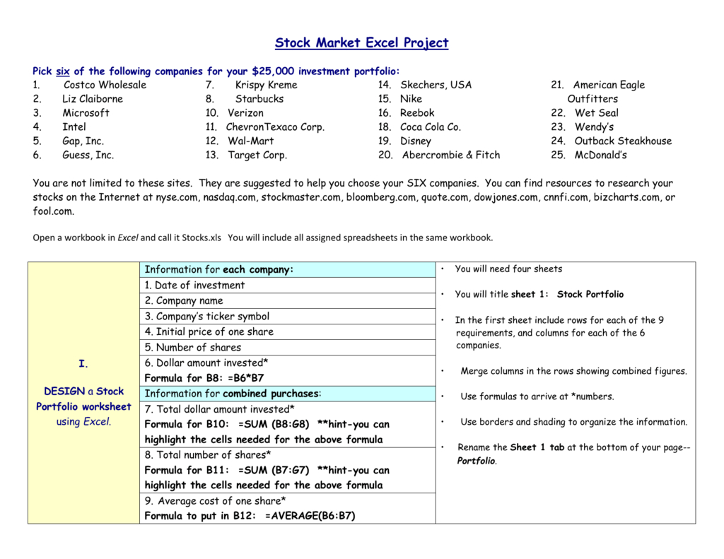 Stock Market Project Completion Directions