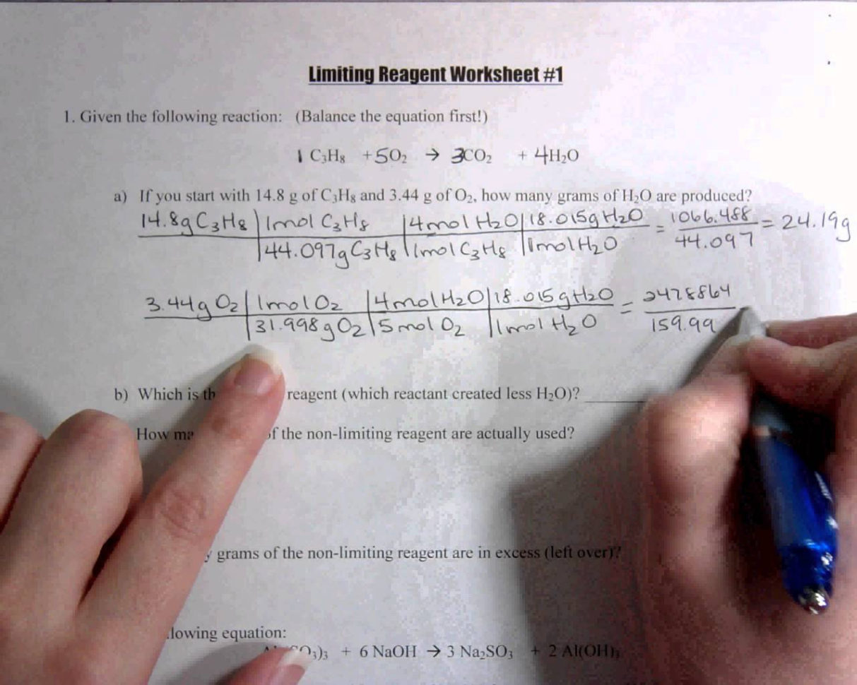 Stoichiometry Limiting Reagent Worksheets Answers