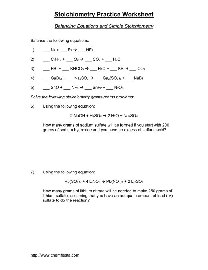 Stoichiometry Practice Worksheet