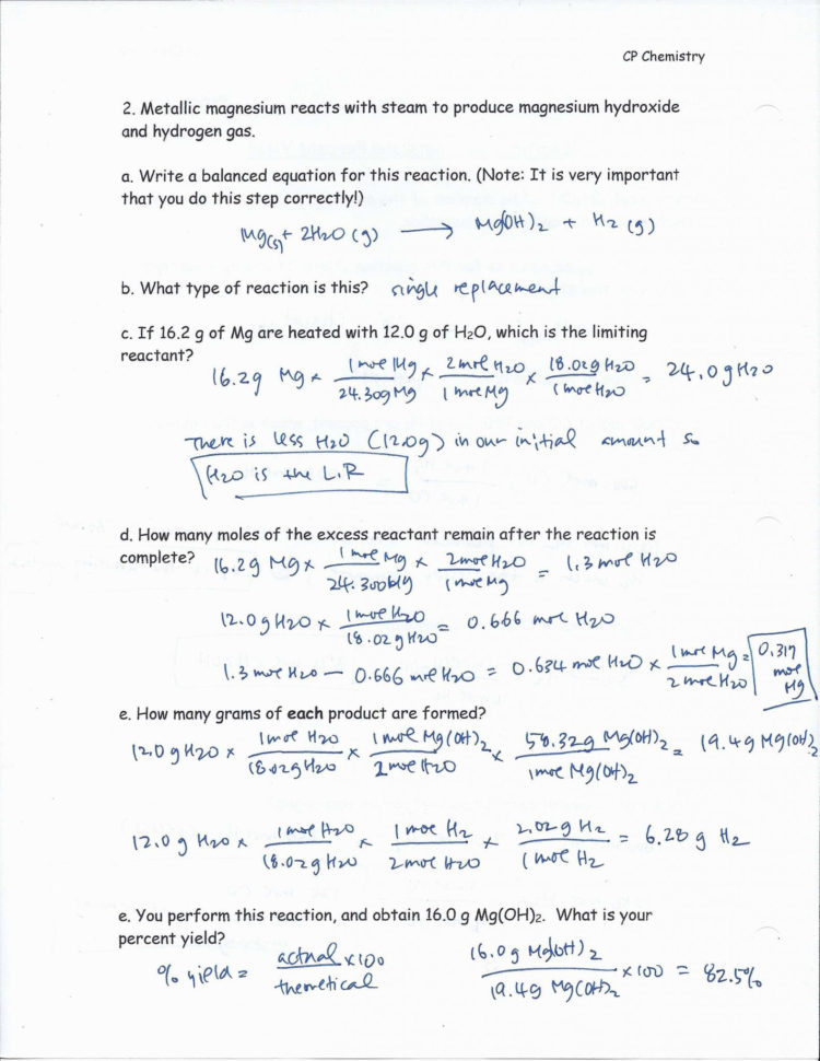 Stoichiometry Worksheet Answer Key