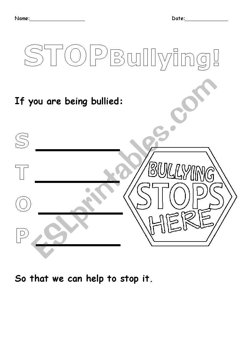 Stop Bullying  Esl Worksheetfabynic