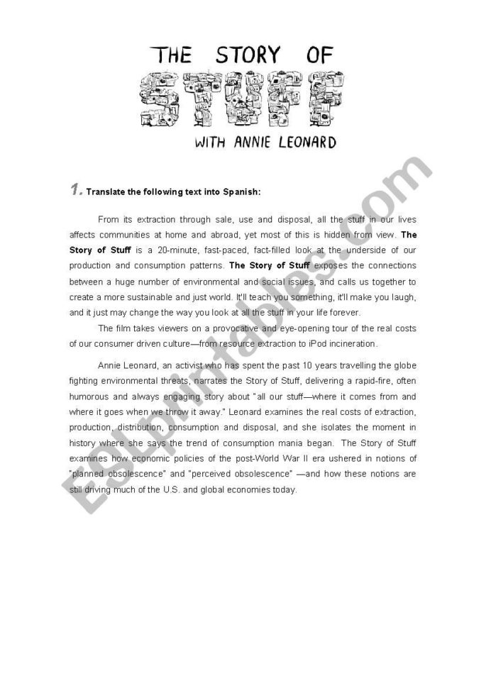 Story Of Stuff  Worksheet  Esl Worksheetluisopia