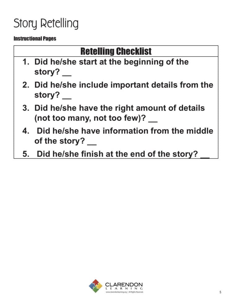 Story Retelling Lesson Plan  Clarendon Learning