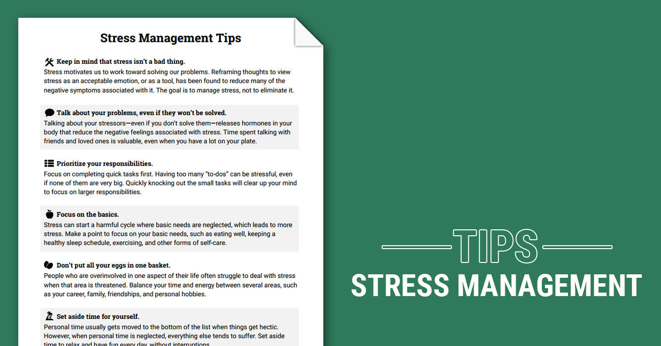 Stress Management Tips Worksheet  Therapist Aid