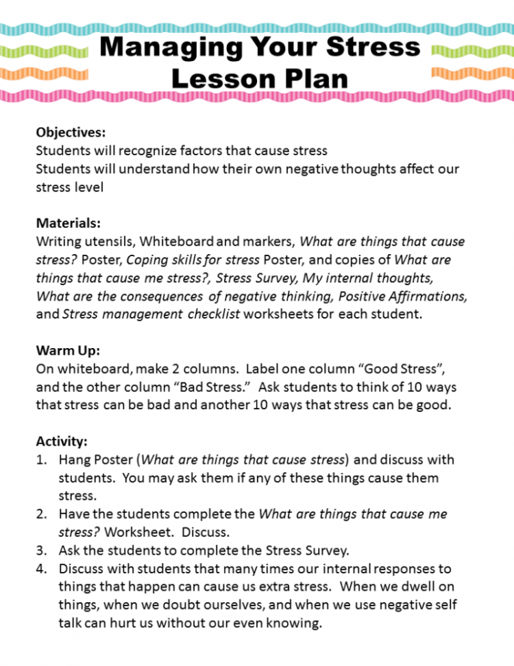 Stress Management Worksheets Exercises For Groups Lesson Plans