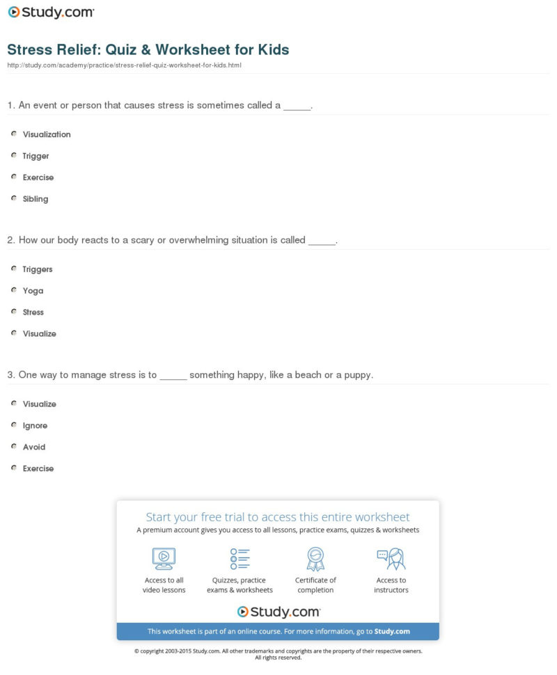 Stress Relief Quiz  Worksheet For Kids  Study