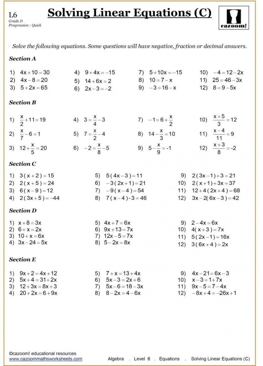 Striking Maths Worksheets Algebra Worksheet Year 8 6 Pdf Db excel