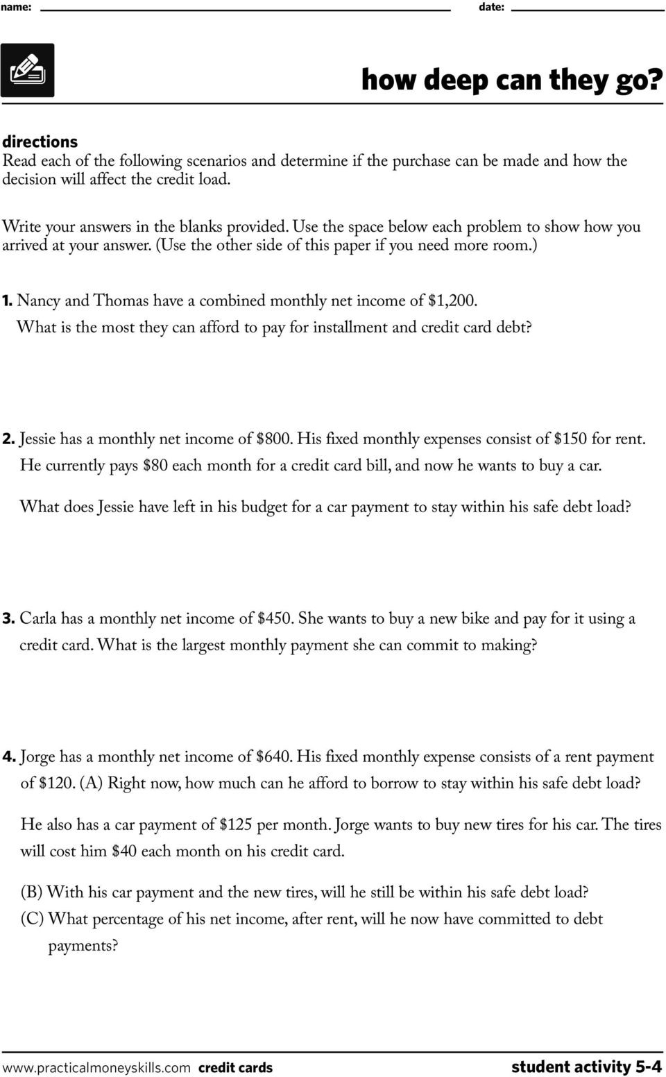 Student Activities Lesson Five Credit Cards 0409  Pdf