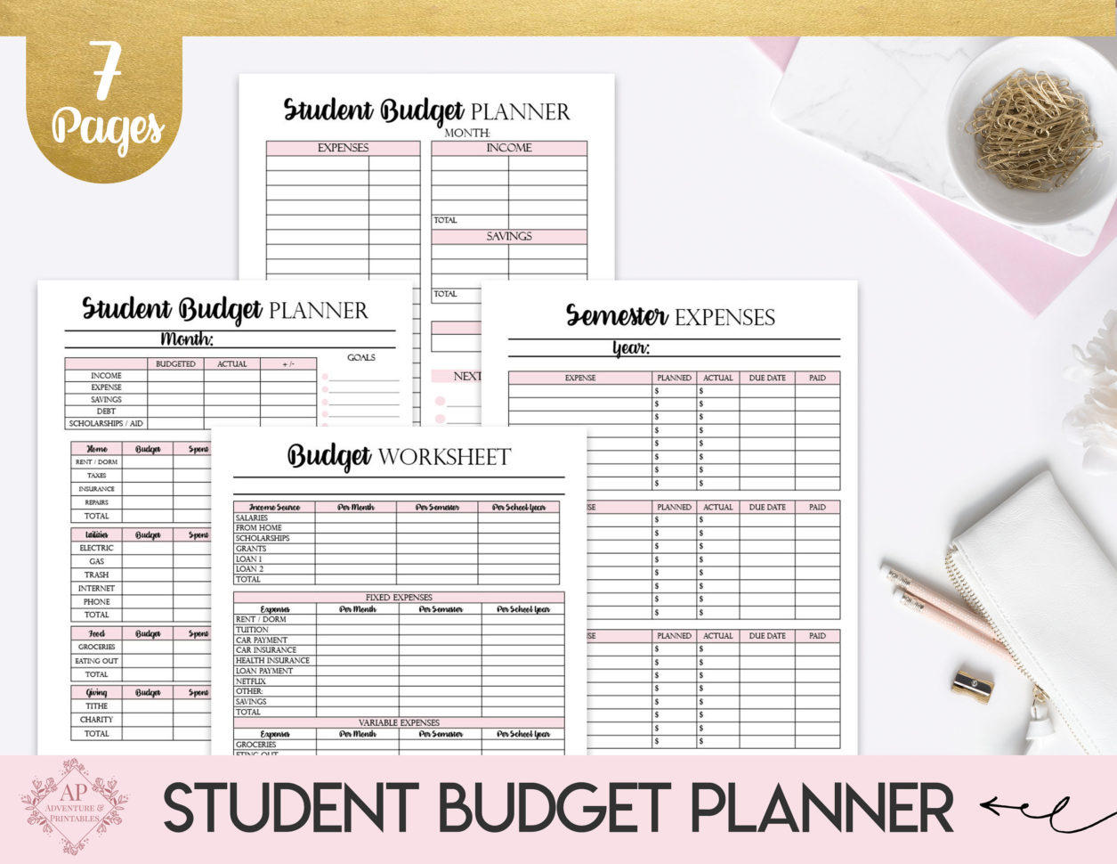 Student Budget Planner Collage Student Budget Worksheet Semester Expenses  List
