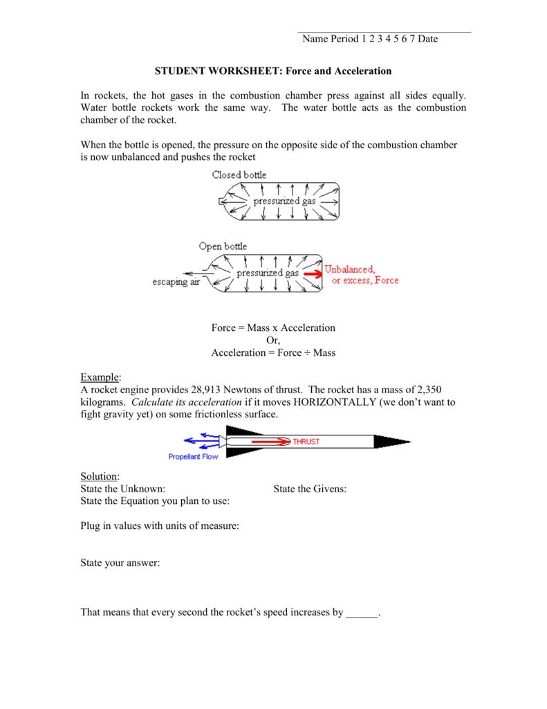 Student Worksheet Force And Acceleration