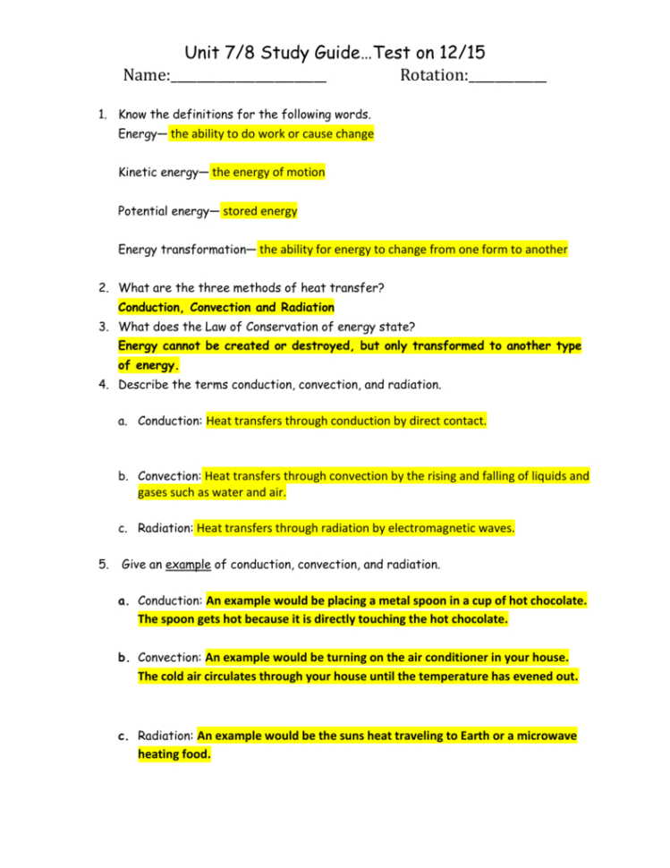 Study Guide Answer Key For Unit 7  8