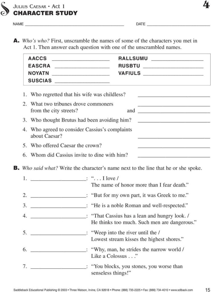 Study Guide Julius Caesar William Shakespeare  Pdf