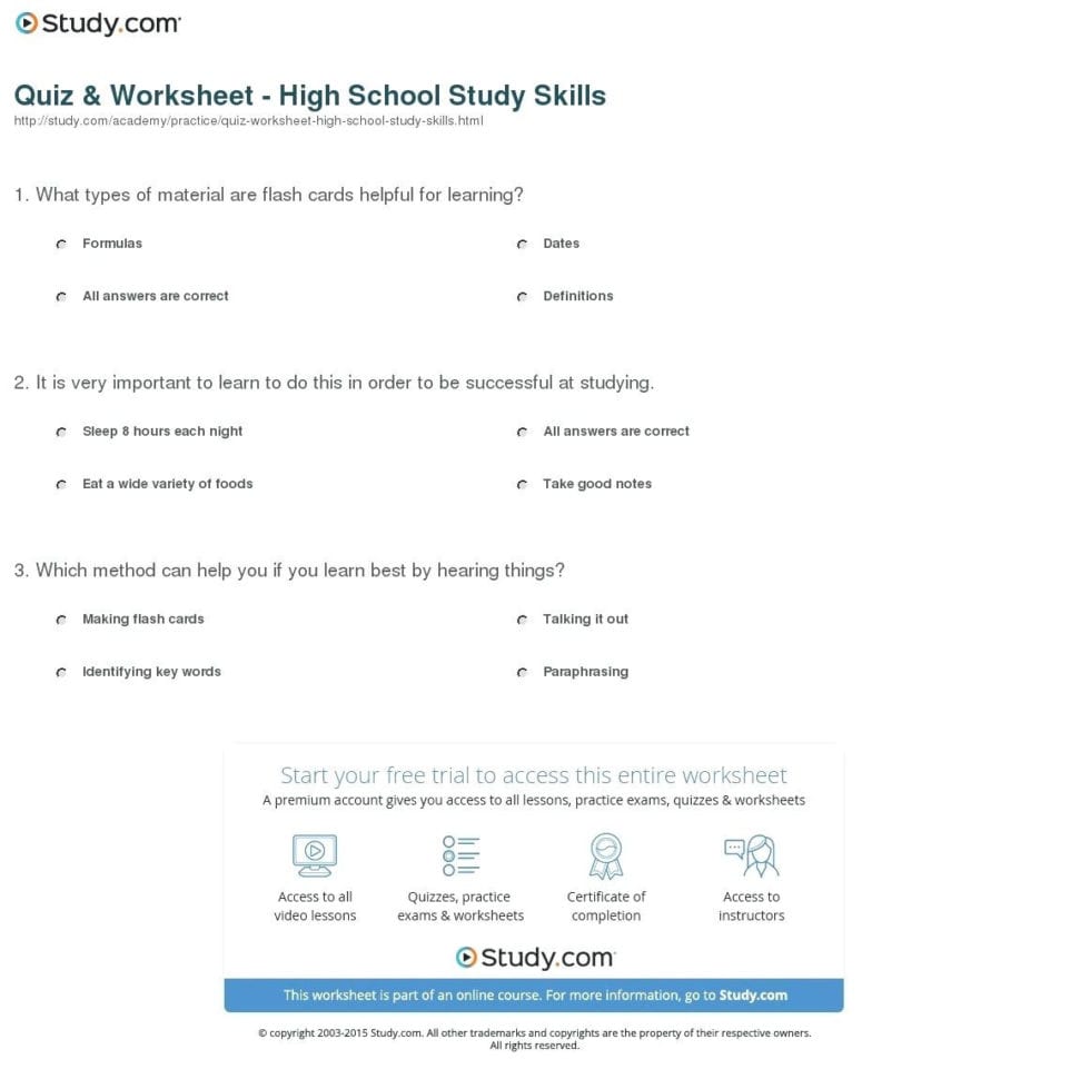 Study Skills Worksheets Half Life Worksheet Study Skills