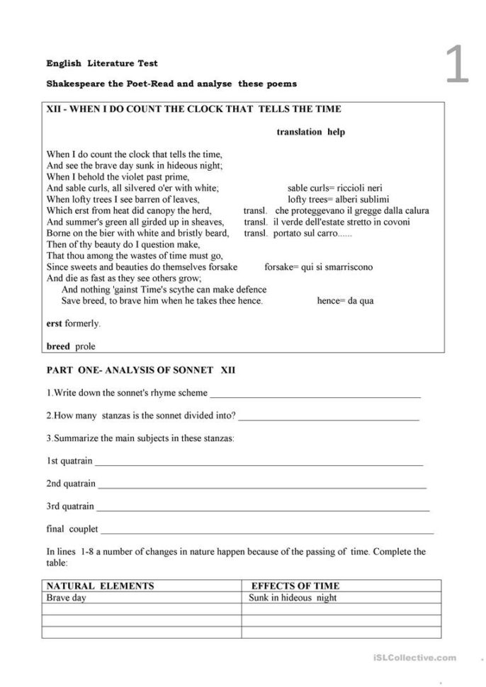 Studying Shakespeare's Poems  English Esl Worksheets Studying Shakespeare's Poems  English Esl Worksheets