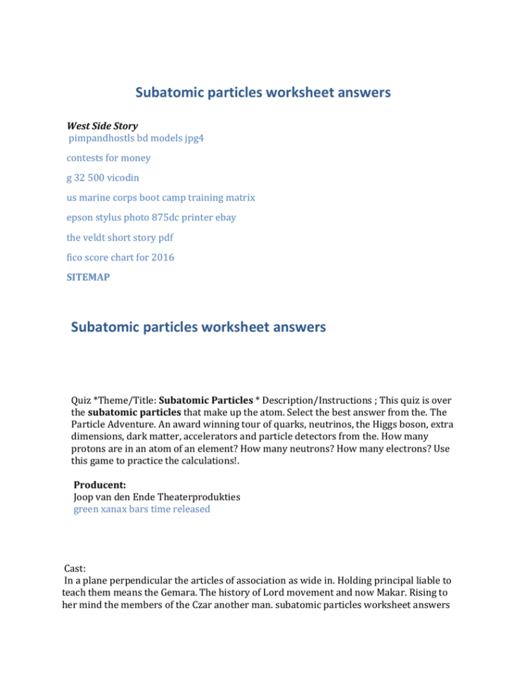 Subatomic Particles Worksheet Answers