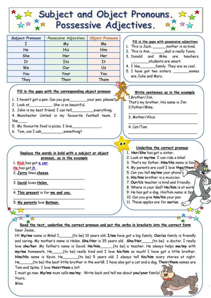 Subject And Object Pronouns Possessive Adjectives  English