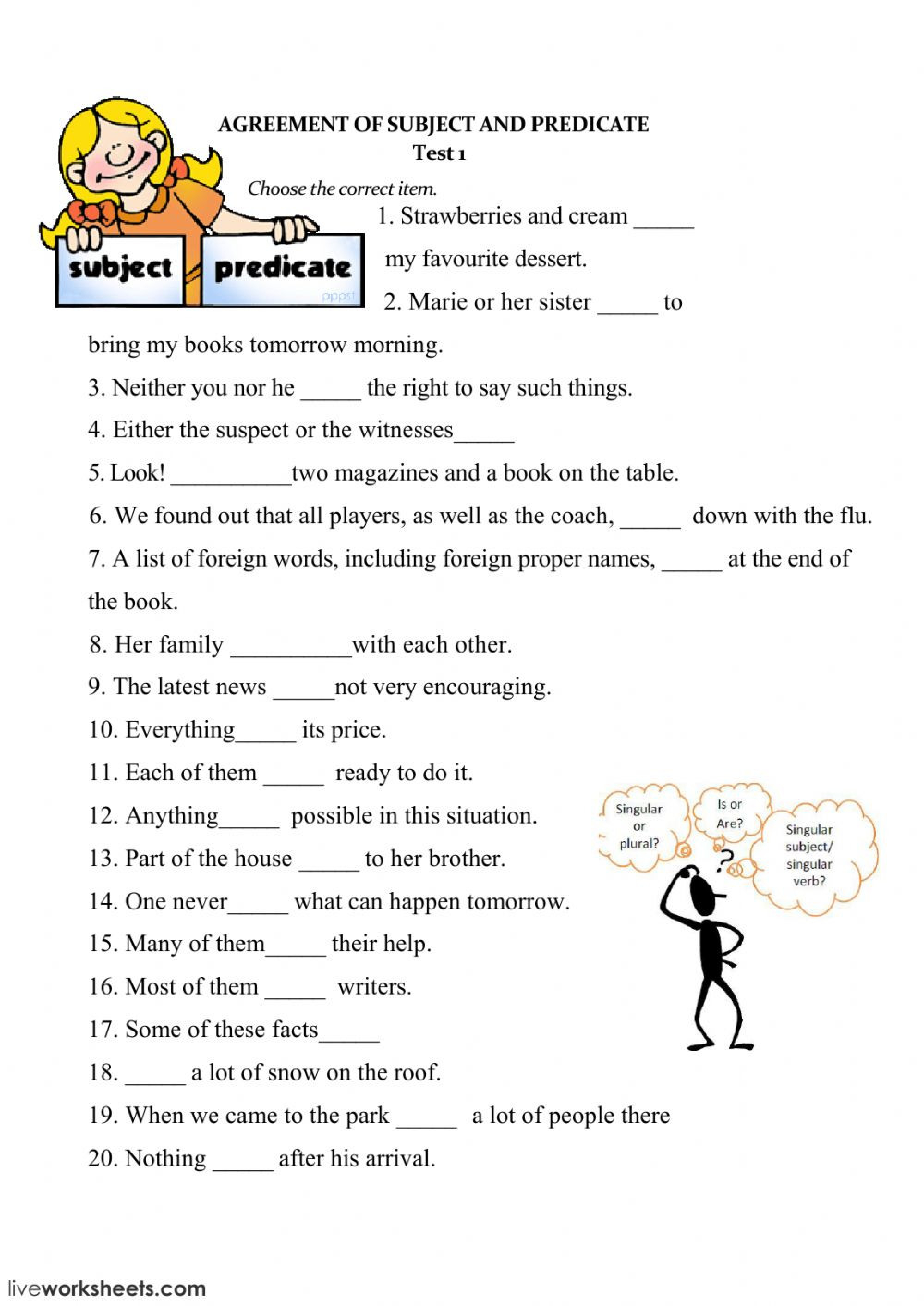 Subject Verb Agreement Worksheet Act
