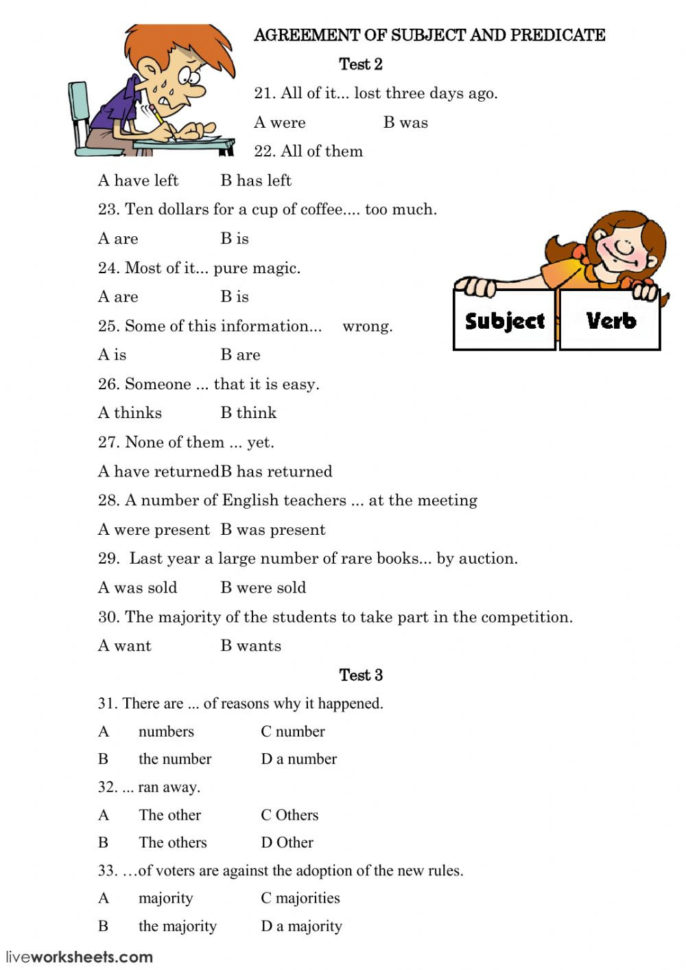 Subject And Verb Agreement Subject Verb Agreement Worksheet