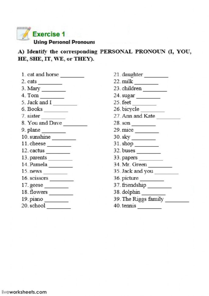 Subject Pronoun  Interactive Worksheet