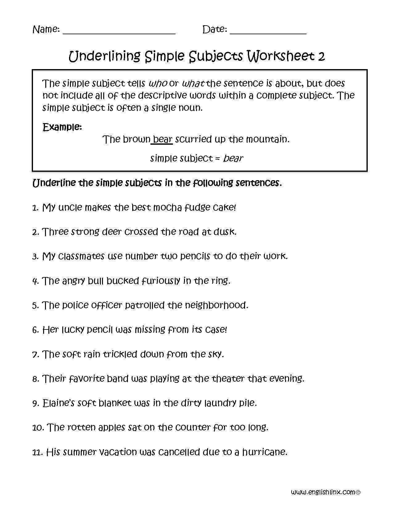 Subject Pronoun Worksheets For Grade 2