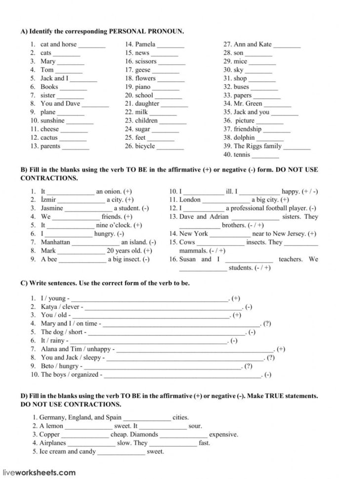 Subject Pronouns And Verb To Be  Interactive Worksheet