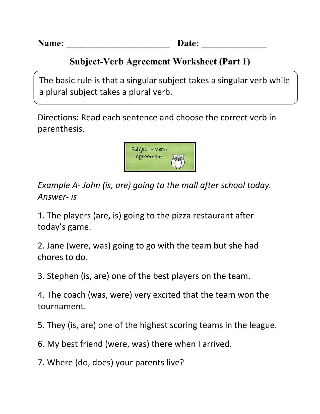 Subject Verb Agreement Worksheets For 2nd Graders