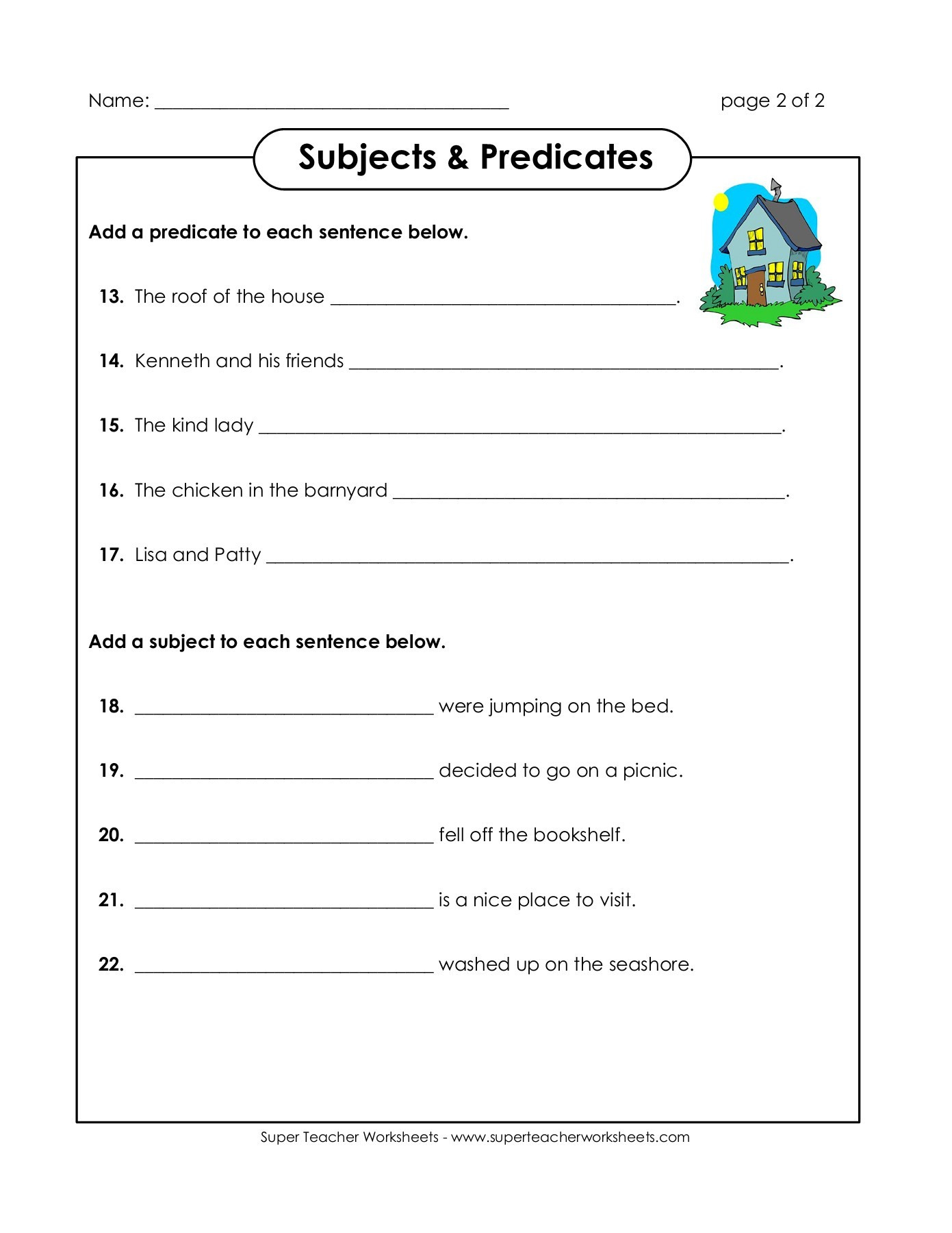 Subjects  Predicates  Super Teacher Worksheets Pages 1  3