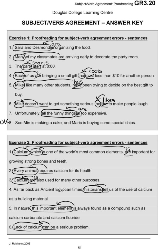 Subjectverb Agreement Proofreading For Subjectverb