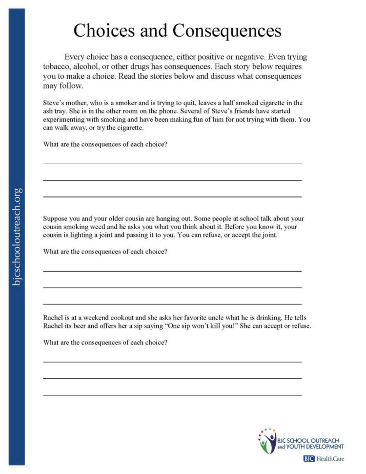 Substance Abuse Worksheets For High School Pdf  Universal