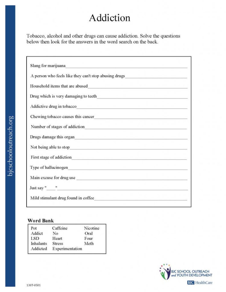 Substance Abuse Worksheets Pdf  Soccerphysicsonline